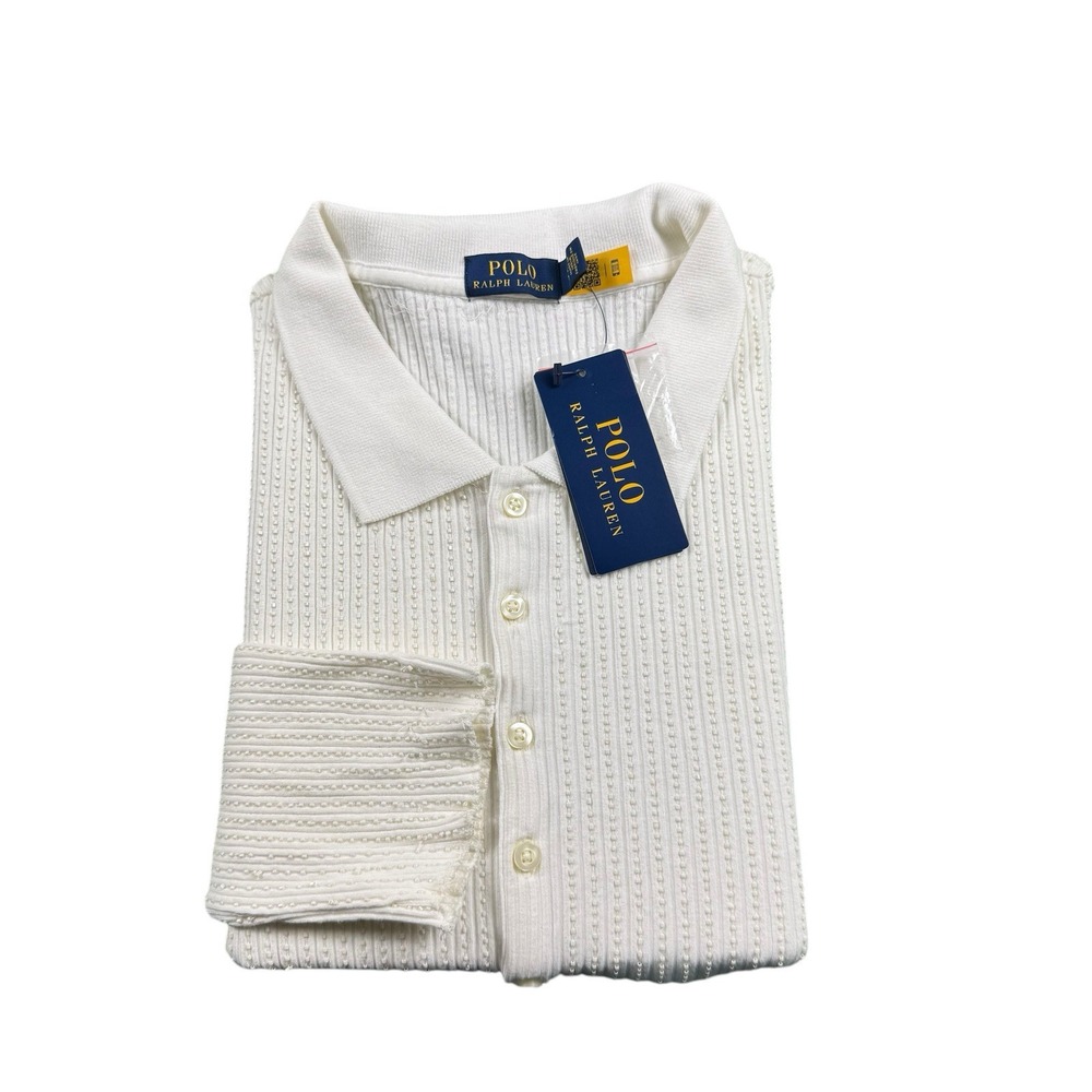 Polo Ralph Lauren White Beaded AOP Button Front Sweater Polo Size XL NWT